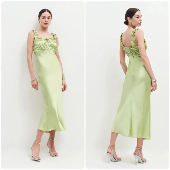 Reformation Erdem Silk Dress Midi Yucca Green Size Small - Picture 10 of 10